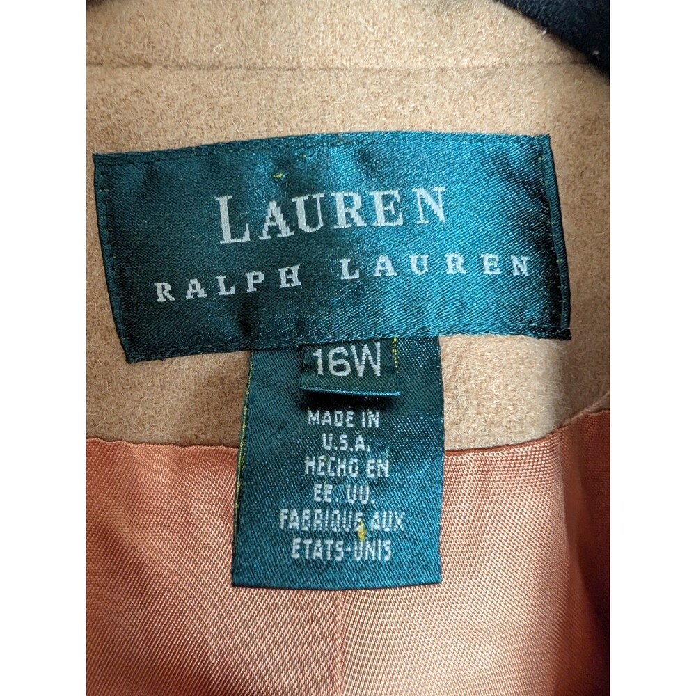 Vintage Lauren Ralph Lauren Women Blazer Leather Buttons Camel Hair 16W Preppy - Picture 4 of 14